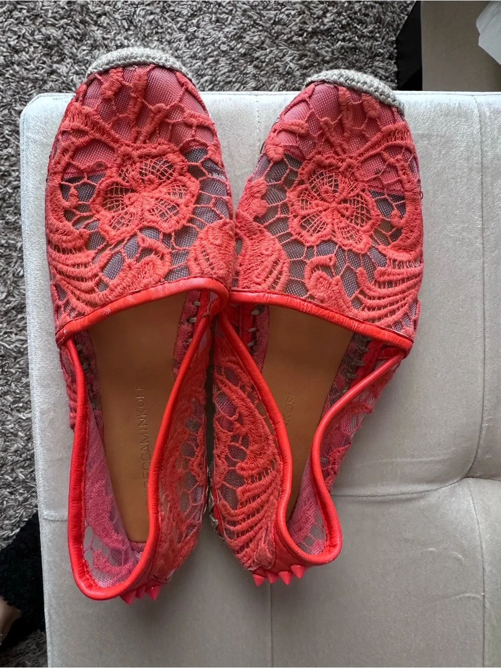 Rebecca Minkoff Coral Lace Studded Espadrille Flats - Size 7